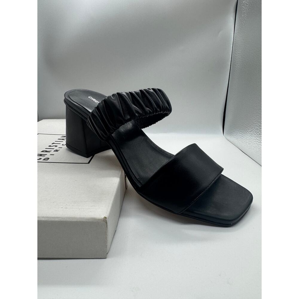 Christian DiRiccio Womens Sandals‎ US 8 Black Block Heel Ruched Strap Square Toe